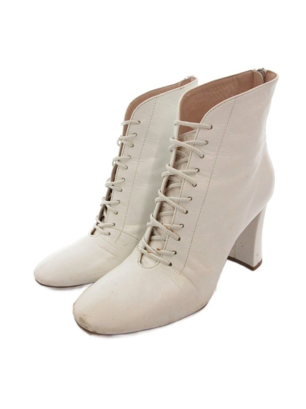 Miu Miu Short Boots Lace Up Chunky Heel Leather White 35